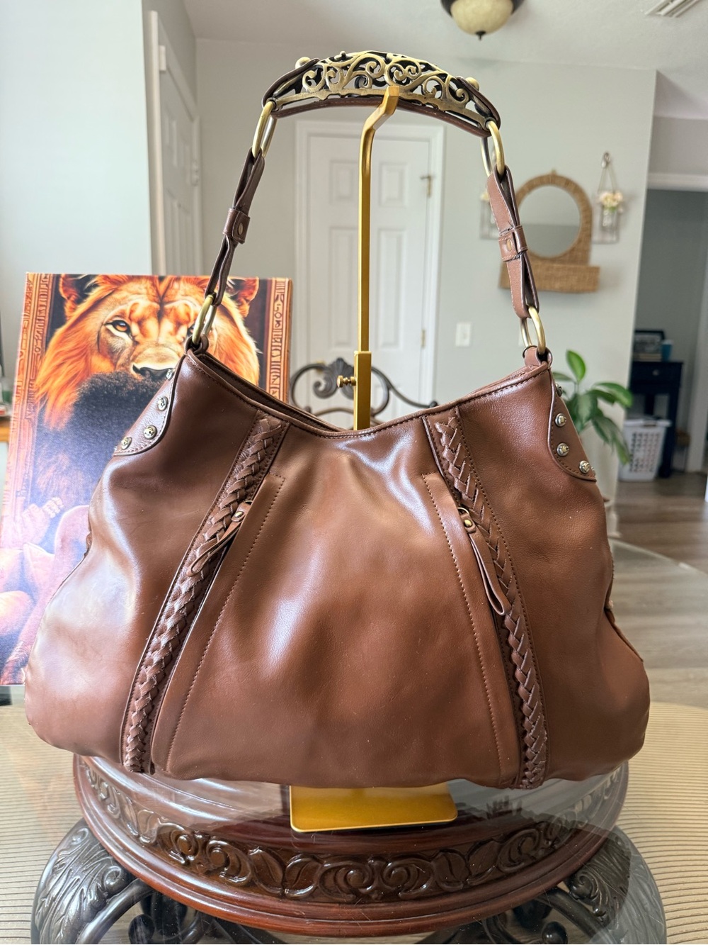 Sharif Vintage RARE LEATHER AND CALF HAIR Gold-Tone Hardware - Picture 4 of 10